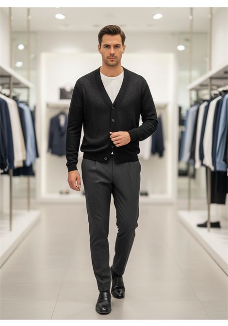 Cardigan Scollo a V in Misto Lino e Cotone Nero DANIELE FIESOLI | Cardigan | 30800013